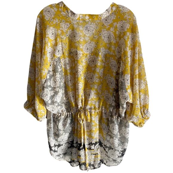 CAbi Amelia Gather‎ V Neck Hi Lo Floral Sheer Top S - Picture 11 of 14